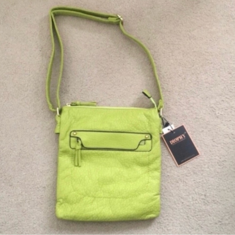 3/$25 NWT New Diophy Women Chartreuse Green Textured Faux Leather Crossbody Bag